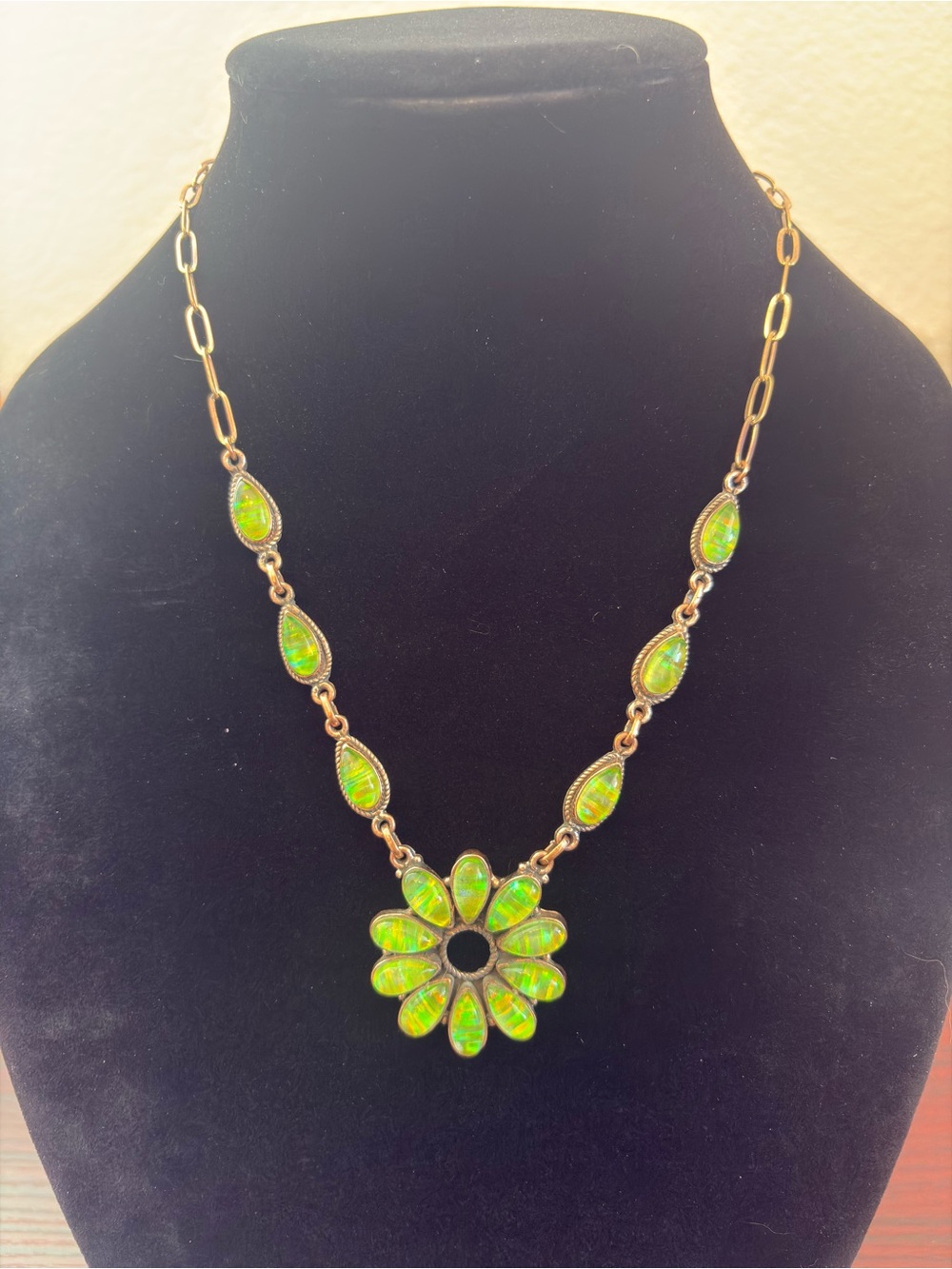 Aurora Opal Flower  Copper Necklace